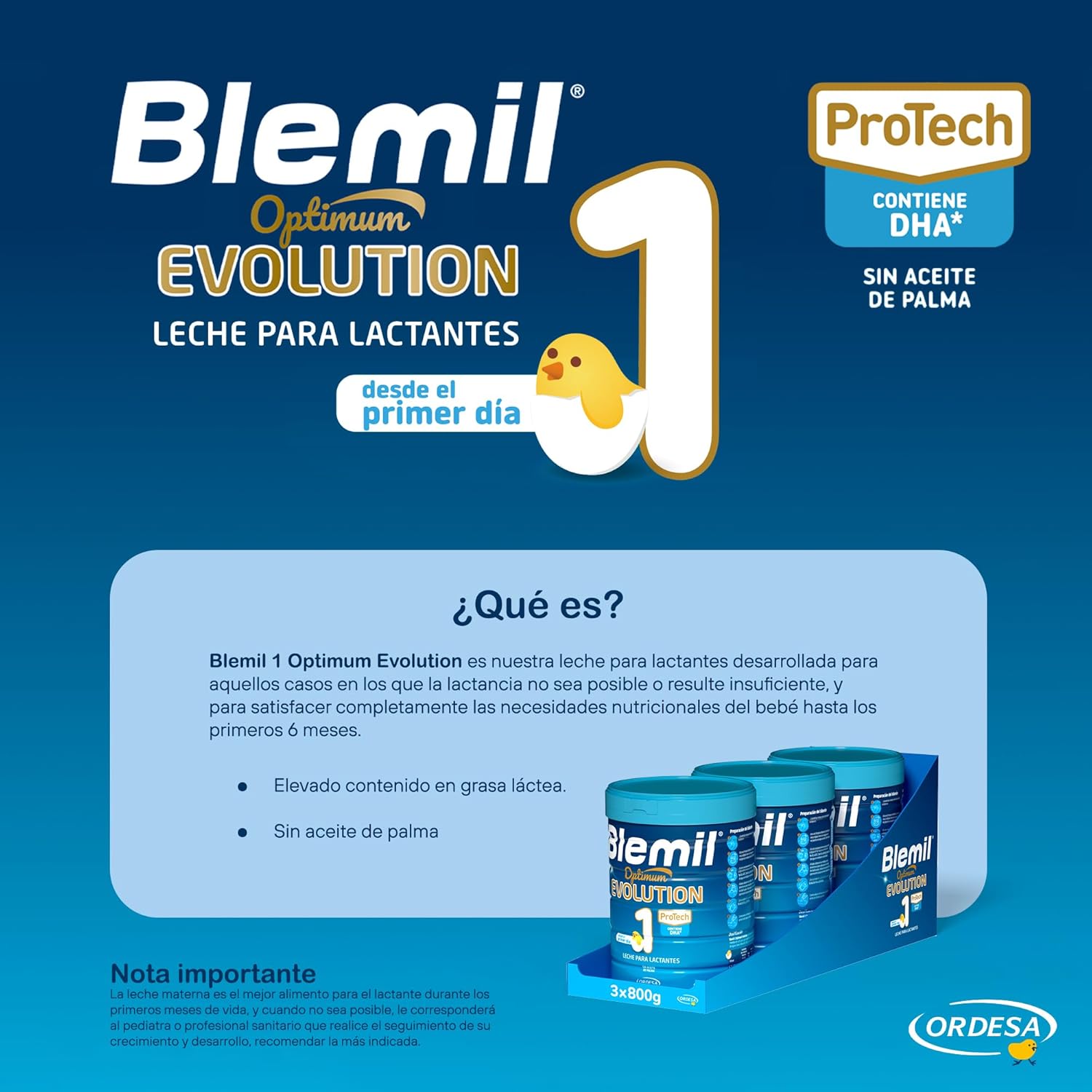 [3 UNIDADES] Blemil 1 Optimum Evolution 3PACK | 3 Botes de 800g | Leche de Inicio en polvo para Bebé desde el Primer Día